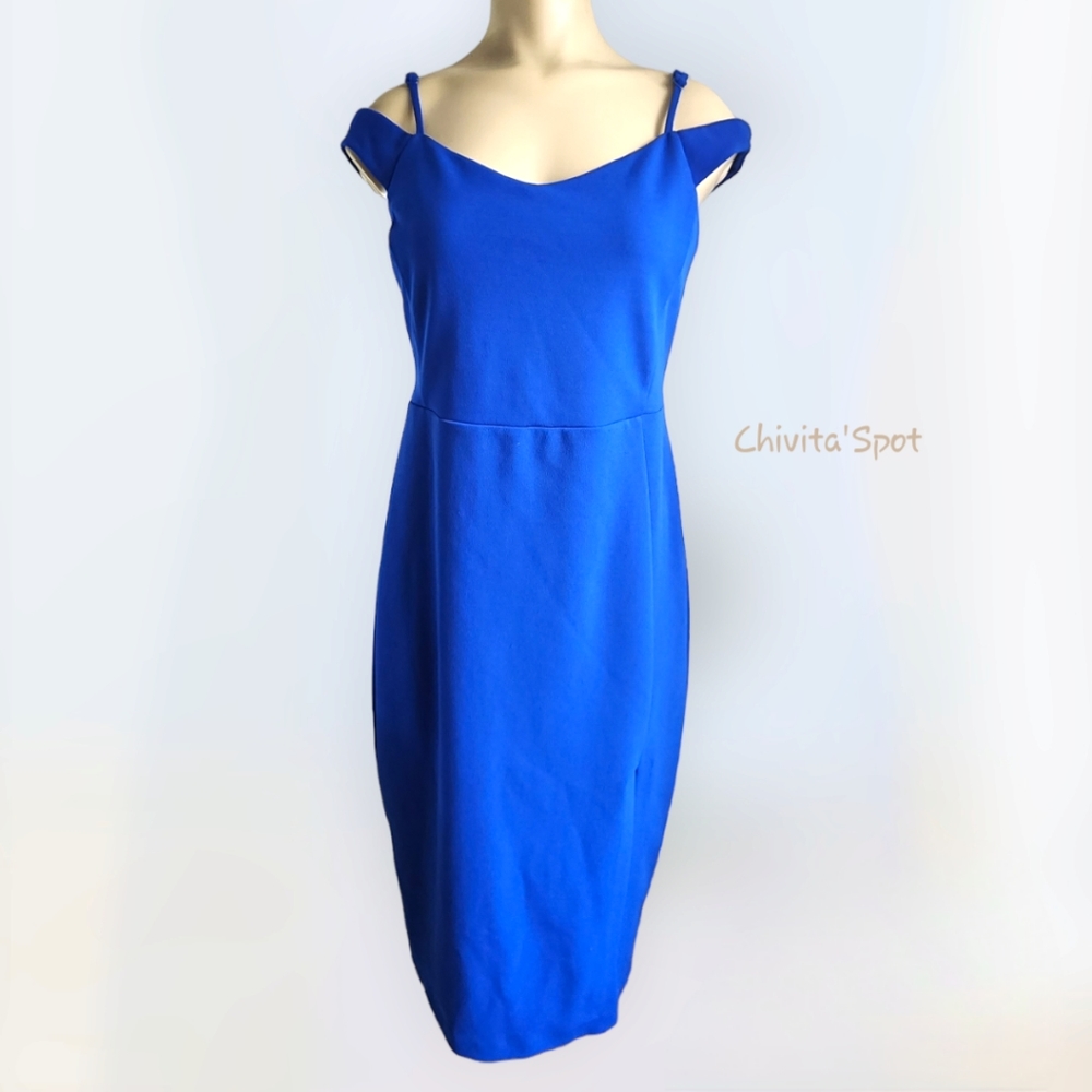 🆕️🏷Express Off Shoulder Cobalt Royal Blue CocktailDress Side Slit M